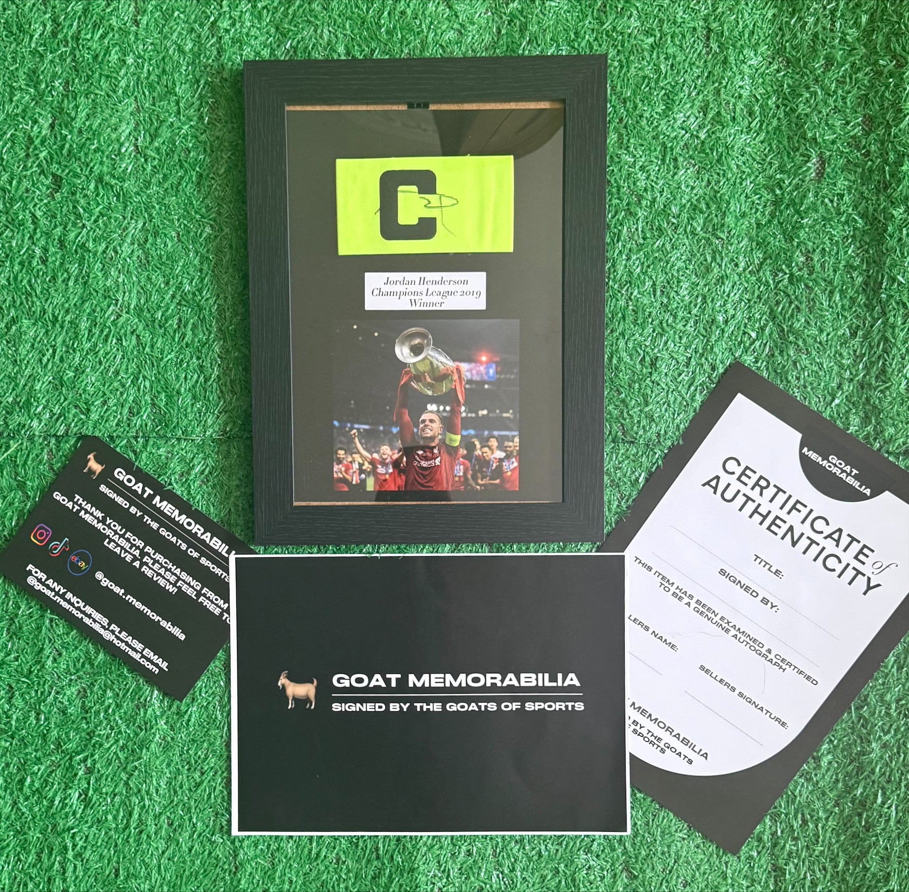 Jordan Henderson Signed Captain Armband in Mount - Comes with Proof & COA